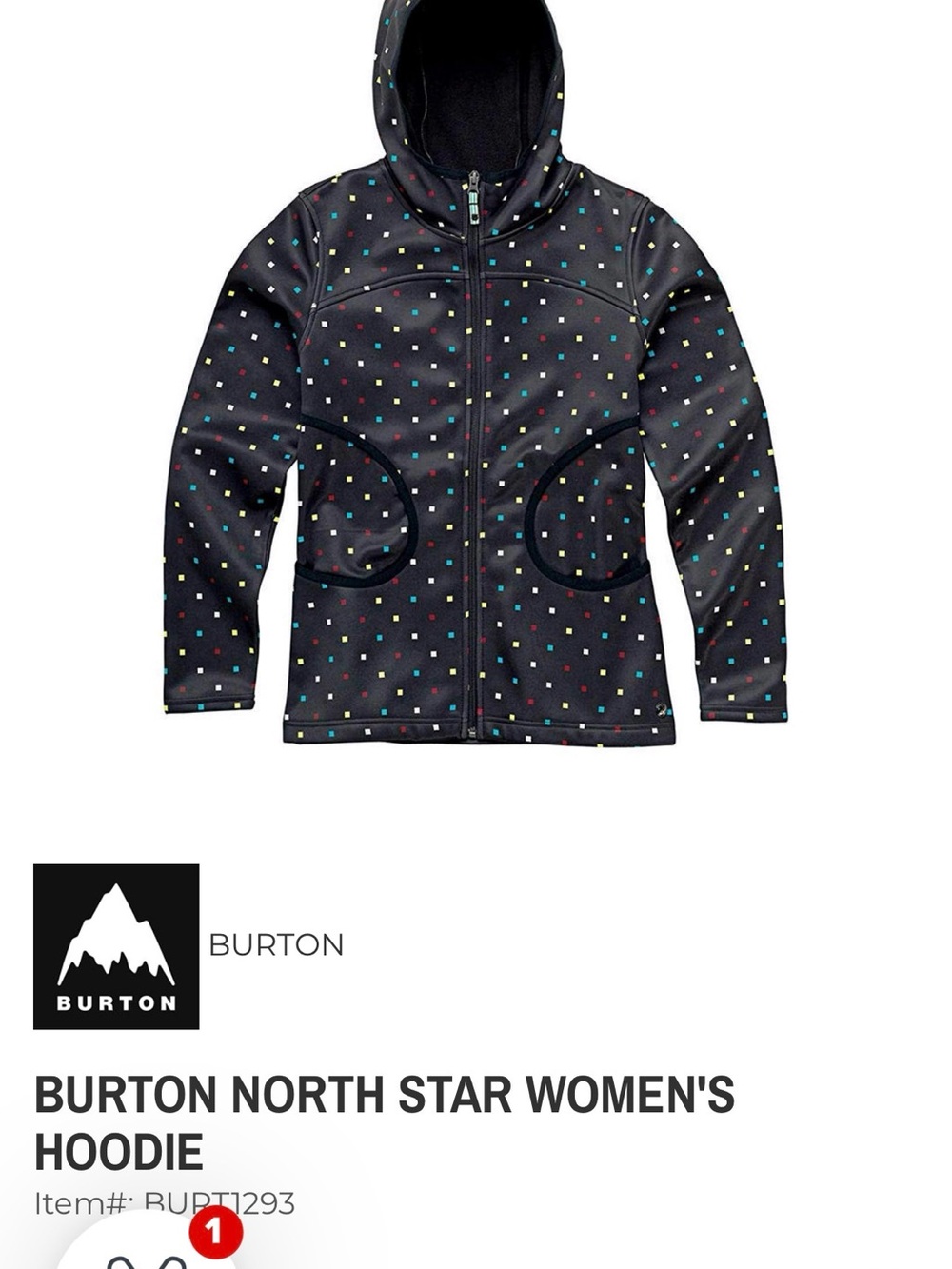 Burton Black Hooded Zip Jacket with Multicolor Square Print
